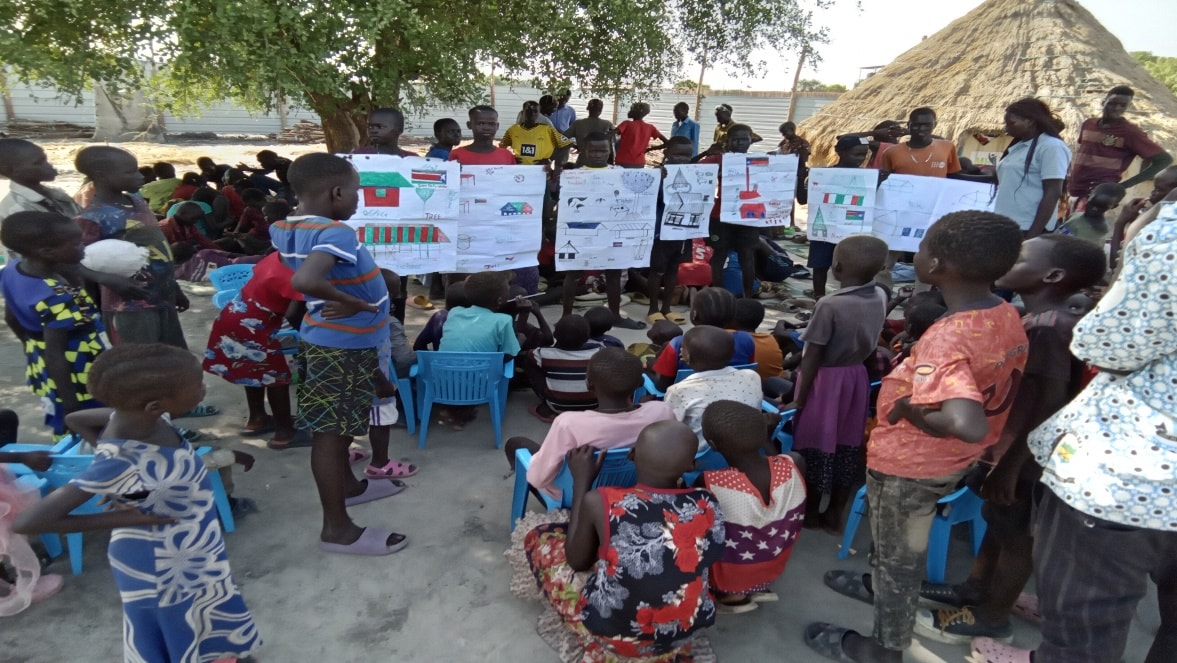 Children take part in psychosocial support activities at the child-friendly space in Leer County, June 2023.